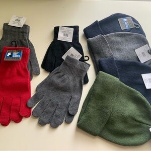Double Layered Beanie, Pack of 4 and Gloves, Pack of 4 (8pc Set)
